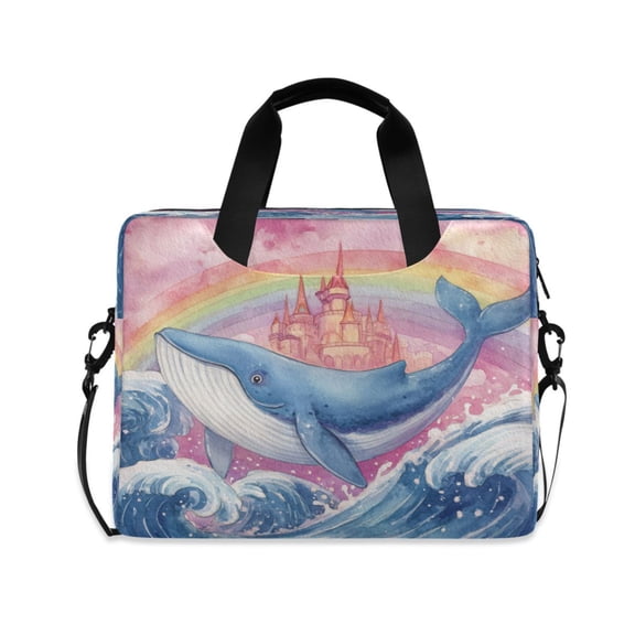 16" Laptop Briefcase, Detachable Anti-Slip Shoulder Strap, Multi-Compartment Work Travel Bag Blue Whale Castle