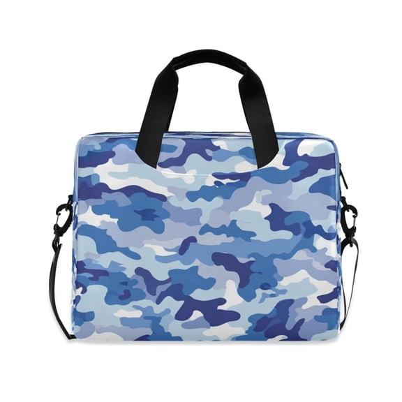 16" Laptop Briefcase, Detachable Anti-Slip Shoulder Strap, Multi-Compartment Work Travel Bag Blue and White Camouflage