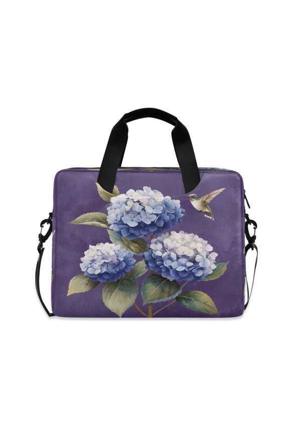 16" Laptop Briefcase, Detachable Anti-Slip Shoulder Strap, Multi-Compartment Work Travel Bag Blue and White Hydrangeas