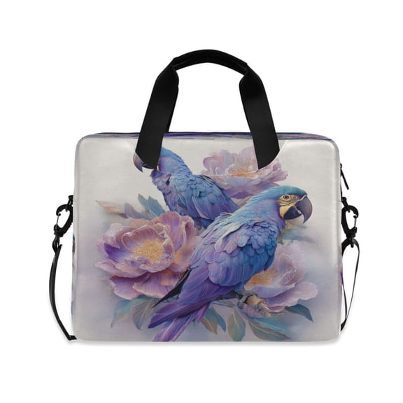 16" Laptop Briefcase, Detachable Anti-Slip Shoulder Strap, Multi-Compartment Work Travel Bag Blue-and-purple Macaw Pattern