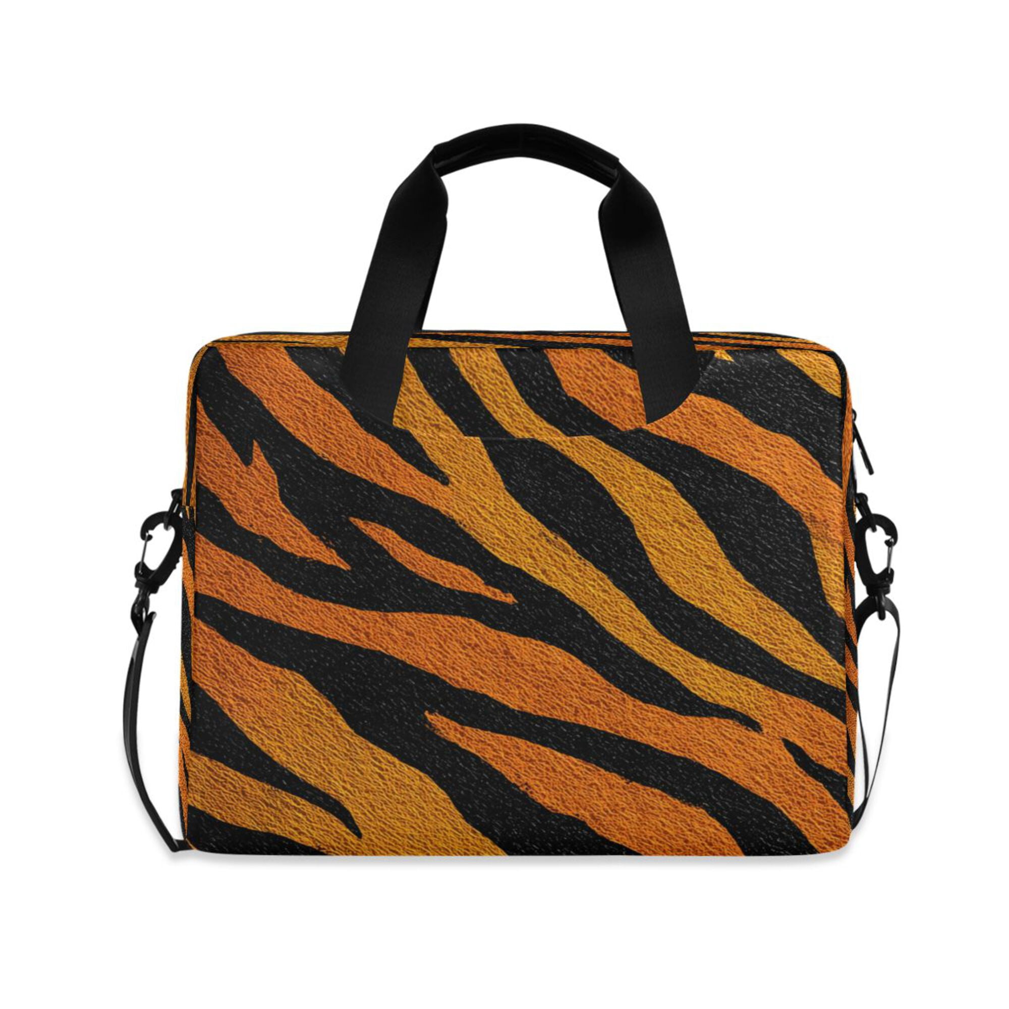 16" Laptop Briefcase, Detachable Anti-Slip Shoulder Strap, Multi-Compartment Work Travel Bag Bright Amber Tiger Stripes