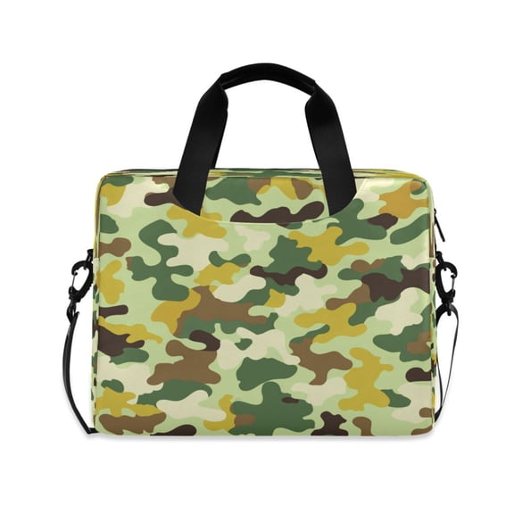 16" Laptop Briefcase, Detachable Anti-Slip Shoulder Strap, Multi-Compartment Work Travel Bag Bright Green Camouflage