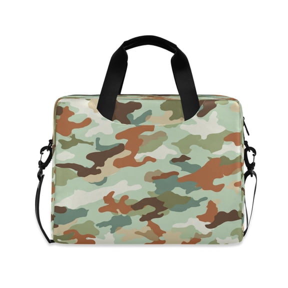 16" Laptop Briefcase, Detachable Anti-Slip Shoulder Strap, Multi-Compartment Work Travel Bag Brown Camouflage Pattern