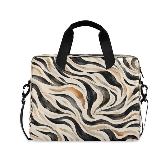 16" Laptop Briefcase, Detachable Anti-Slip Shoulder Strap, Multi-Compartment Work Travel Bag Brown Motion Wave Pattern