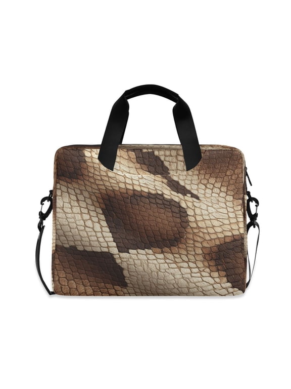 16" Laptop Briefcase, Detachable Anti-Slip Shoulder Strap, Multi-Compartment Work Travel Bag Brown Snake Skin Pattern