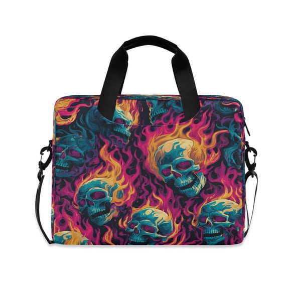16" Laptop Briefcase, Detachable Anti-Slip Shoulder Strap, Multi-Compartment Work Travel Bag Burning Skulls