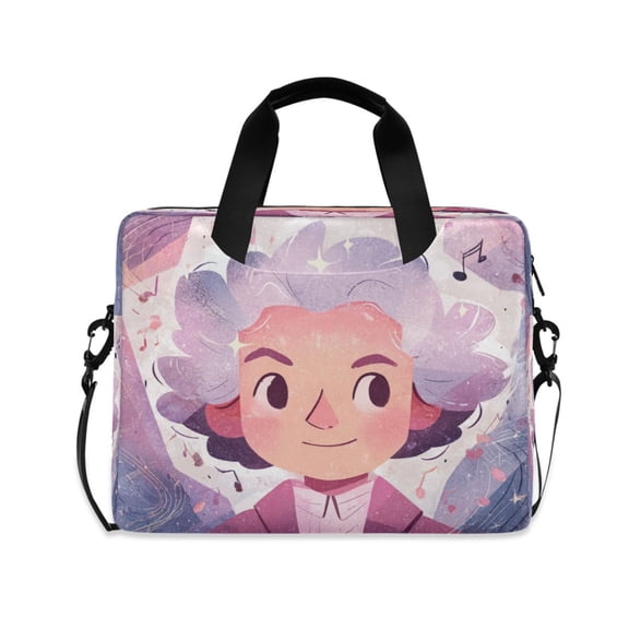 16" Laptop Briefcase, Detachable Anti-Slip Shoulder Strap, Multi-Compartment Work Travel Bag Cartoon Avatar Of Beethoven