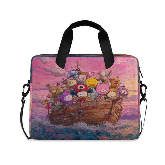 16" Laptop Briefcase, Detachable Anti-Slip Shoulder Strap, Multi-Compartment Work Travel Bag Cartoon Characters Animals