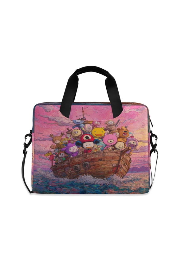 16" Laptop Briefcase, Detachable Anti-Slip Shoulder Strap, Multi-Compartment Work Travel Bag Cartoon Characters Animals