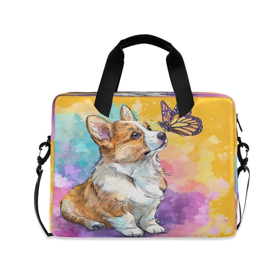 16" Laptop Briefcase, Detachable Anti-Slip Shoulder Strap, Multi-Compartment Work Travel Bag Cartoon Drawing Of A Corgi