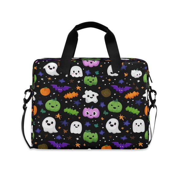 16" Laptop Briefcase, Detachable Anti-Slip Shoulder Strap, Multi-Compartment Work Travel Bag Cartoon Ghosts Pumpkins