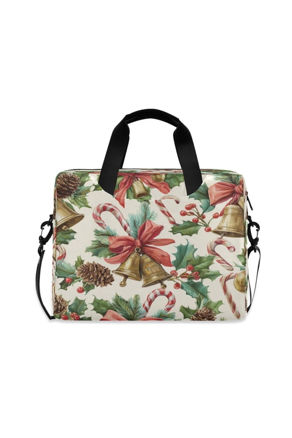 16" Laptop Briefcase, Detachable Anti-Slip Shoulder Strap, Multi-Compartment Work Travel Bag Christmas Bells Pattern
