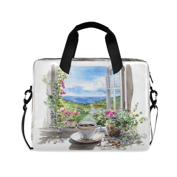 16" Laptop Briefcase, Detachable Anti-Slip Shoulder Strap, Multi-Compartment Work Travel Bag Coffee by The Window