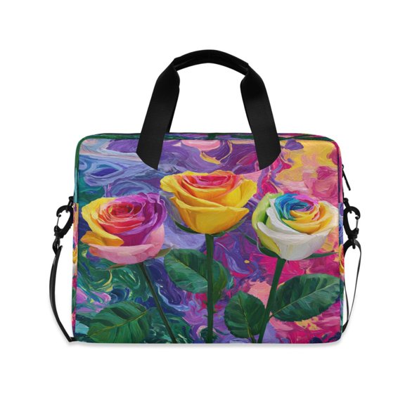 16" Laptop Briefcase, Detachable Anti-Slip Shoulder Strap, Multi-Compartment Work Travel Bag Colorful Roses Waves