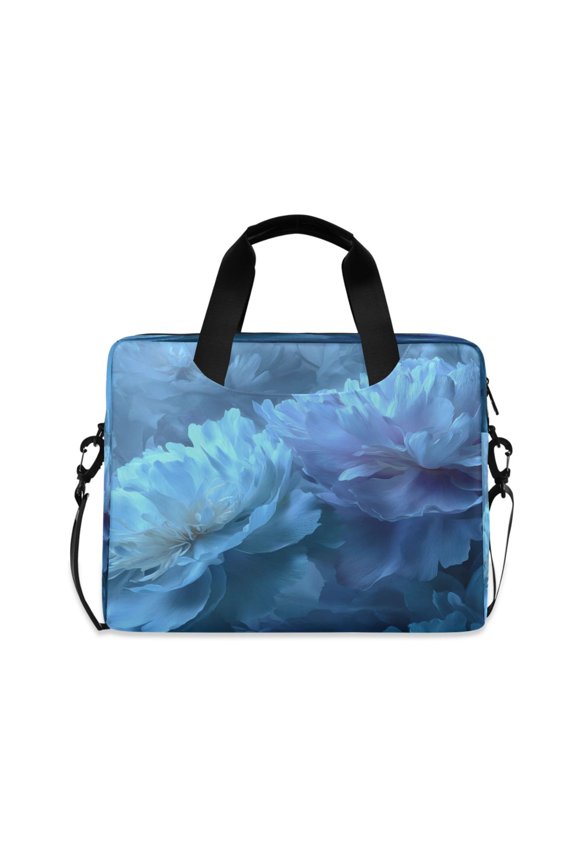 16" Laptop Briefcase, Detachable Anti-Slip Shoulder Strap, Multi-Compartment Work Travel Bag Cool-toned Lotus Flowers Pattern