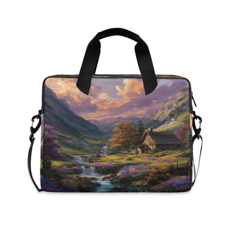 16" Laptop Briefcase, Detachable Anti-Slip Shoulder Strap, Multi-Compartment Work Travel Bag Cottage in Blossom Valley