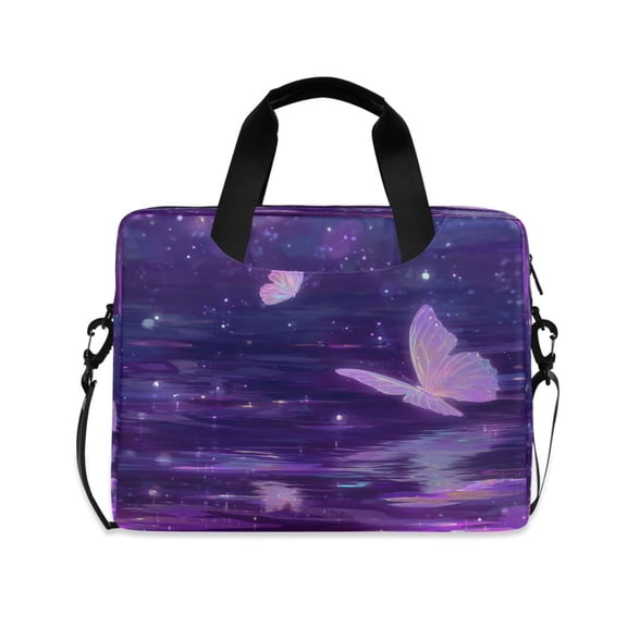 16" Laptop Briefcase, Detachable Anti-Slip Shoulder Strap, Multi-Compartment Work Travel Bag Crystal Pink Butterfly Pattern
