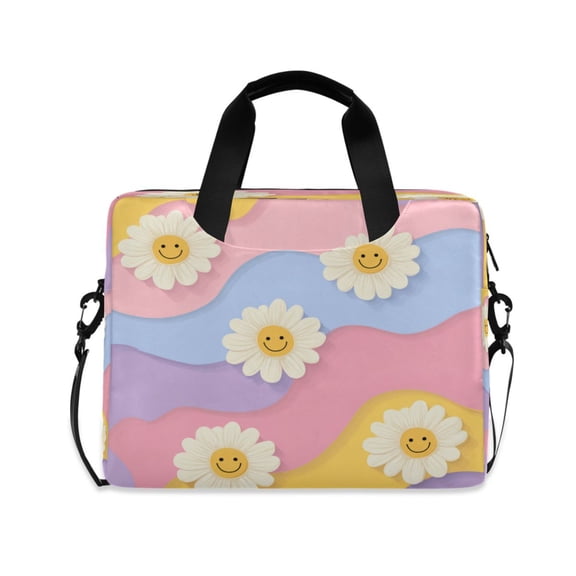 16" Laptop Briefcase, Detachable Anti-Slip Shoulder Strap, Multi-Compartment Work Travel Bag Cute Adorable Smiling Daisies