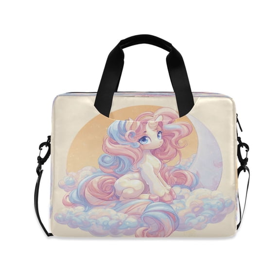 16" Laptop Briefcase, Detachable Anti-Slip Shoulder Strap, Multi-Compartment Work Travel Bag Cute Cartoon Pony