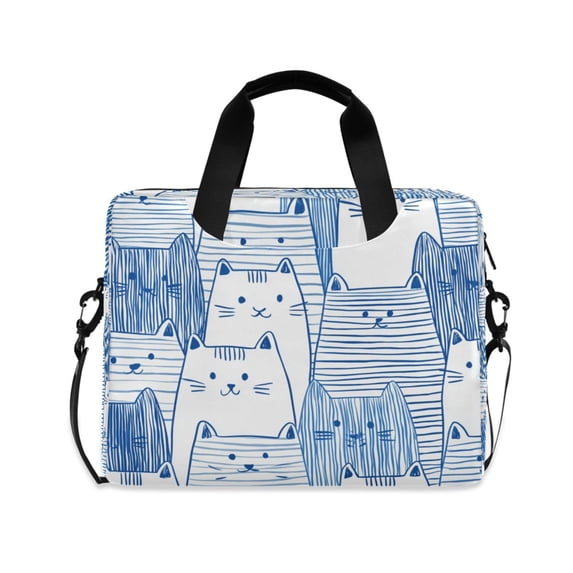 16" Laptop Briefcase, Detachable Anti-Slip Shoulder Strap, Multi-Compartment Work Travel Bag Cute Cat in Blue
