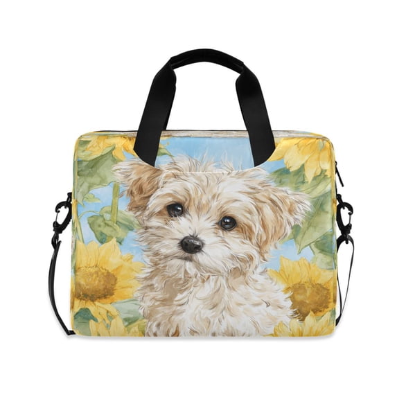 16" Laptop Briefcase, Detachable Anti-Slip Shoulder Strap, Multi-Compartment Work Travel Bag Cute Cream-colored Maltipoo Puppy
