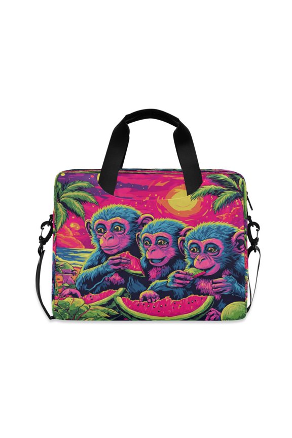 16" Laptop Briefcase, Detachable Anti-Slip Shoulder Strap, Multi-Compartment Work Travel Bag Cute Monkeys Eating Watermelon