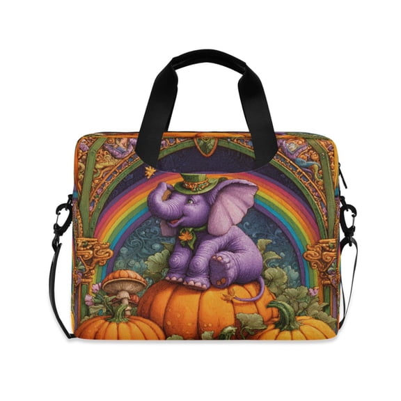 16" Laptop Briefcase, Detachable Anti-Slip Shoulder Strap, Multi-Compartment Work Travel Bag Cute Purple Elephant