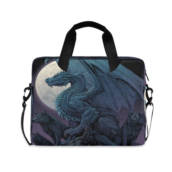 16" Laptop Briefcase, Detachable Anti-Slip Shoulder Strap, Multi-Compartment Work Travel Bag Cyan Dragons and Wolves