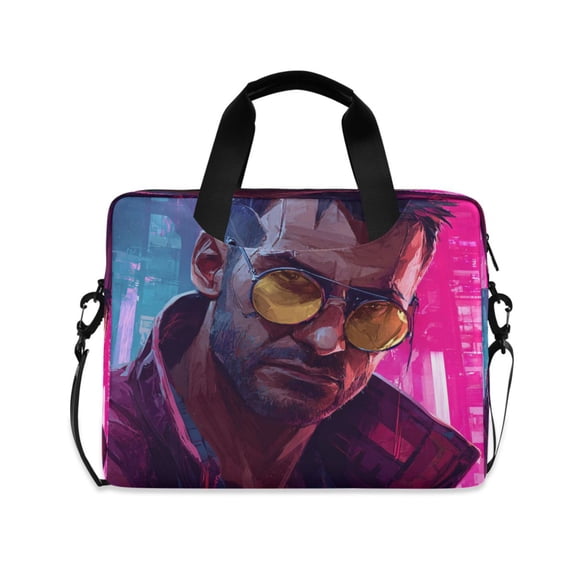 16" Laptop Briefcase, Detachable Anti-Slip Shoulder Strap, Multi-Compartment Work Travel Bag Cyberpunk Tough Guy