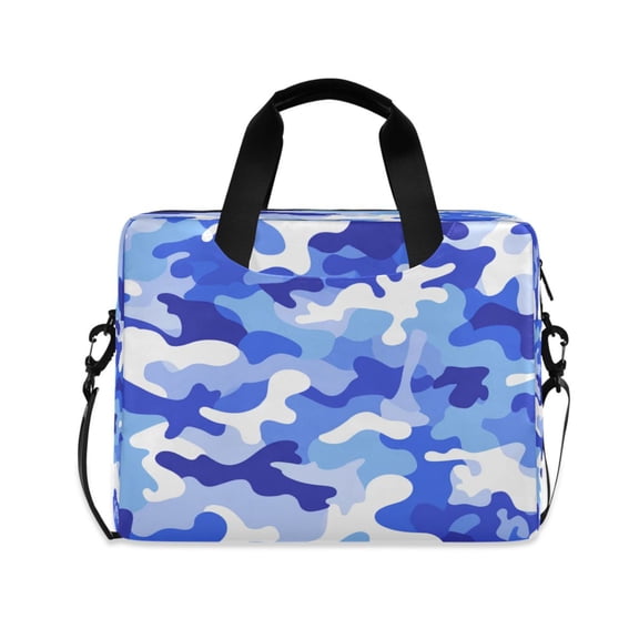 16" Laptop Briefcase, Detachable Anti-Slip Shoulder Strap, Multi-Compartment Work Travel Bag Deep Blue and White Camouflage