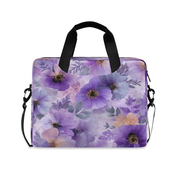 16" Laptop Briefcase, Detachable Anti-Slip Shoulder Strap, Multi-Compartment Work Travel Bag Dreamy Purple Watercolor Floral