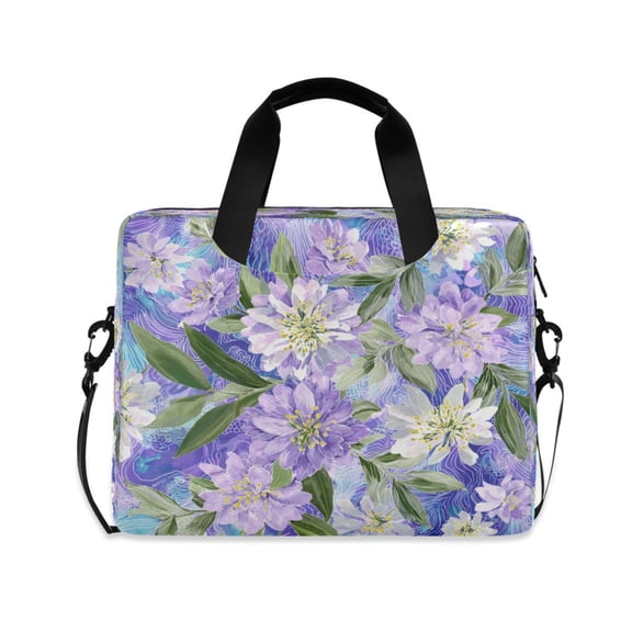 16" Laptop Briefcase, Detachable Anti-Slip Shoulder Strap, Multi-Compartment Work Travel Bag Elegant Purple Daffodil Pattern