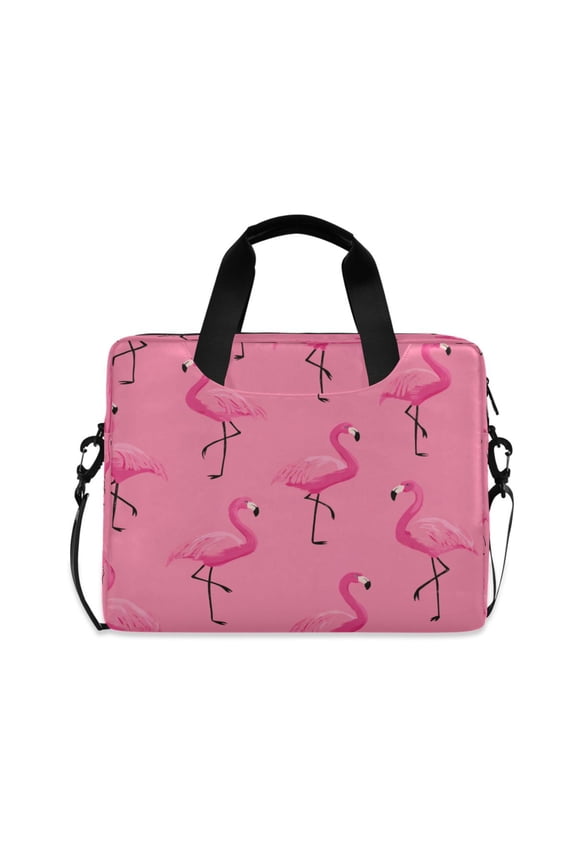16" Laptop Briefcase, Detachable Anti-Slip Shoulder Strap, Multi-Compartment Work Travel Bag Flock Of Cartoon Flamingos