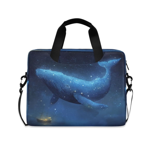 16" Laptop Briefcase, Detachable Anti-Slip Shoulder Strap, Multi-Compartment Work Travel Bag Flying Blue Whale