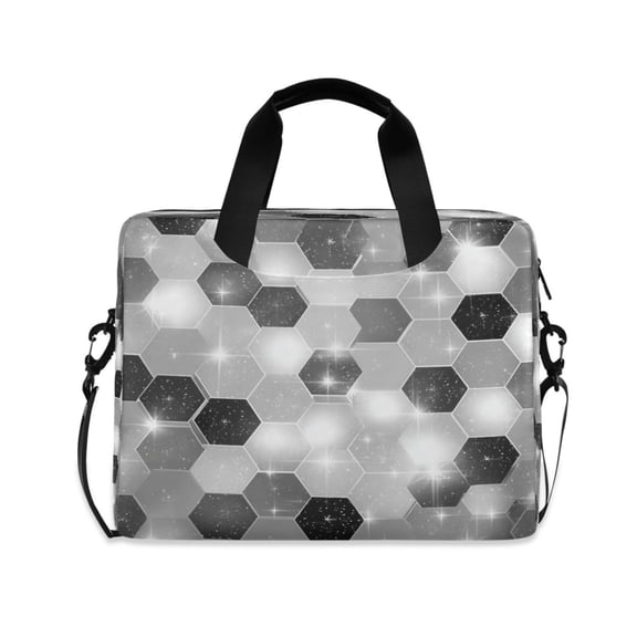 16" Laptop Briefcase, Detachable Anti-Slip Shoulder Strap, Multi-Compartment Work Travel Bag Futuristic Sparkle Hex Tile