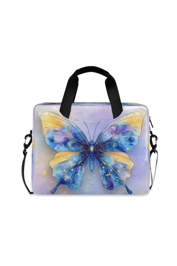 16" Laptop Briefcase, Detachable Anti-Slip Shoulder Strap, Multi-Compartment Work Travel Bag Golden Galaxy Butterfly