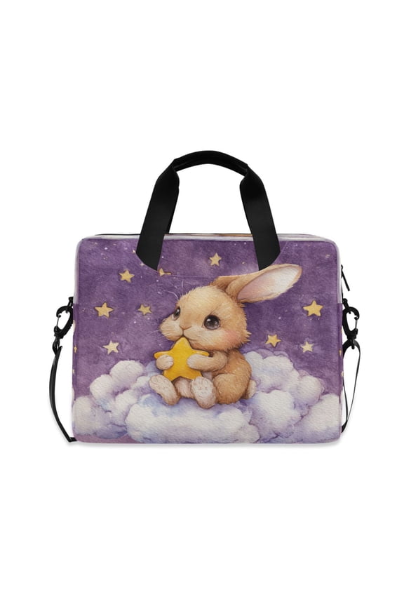 16" Laptop Briefcase, Detachable Anti-Slip Shoulder Strap, Multi-Compartment Work Travel Bag Golden Rabbit with Star