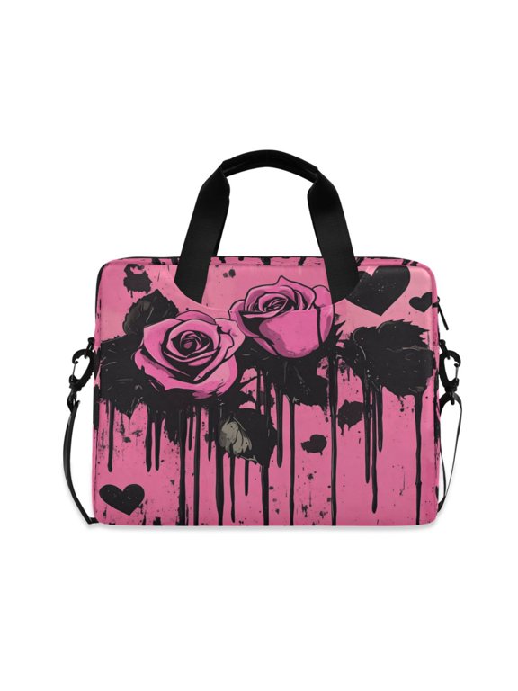 16" Laptop Briefcase, Detachable Anti-Slip Shoulder Strap, Multi-Compartment Work Travel Bag Gothic Pink Roses Graffiti