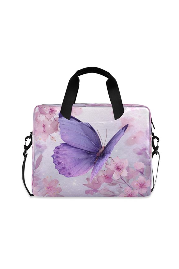 16" Laptop Briefcase, Detachable Anti-Slip Shoulder Strap, Multi-Compartment Work Travel Bag Gothic Sakura Butterfly