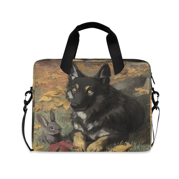 16" Laptop Briefcase, Detachable Anti-Slip Shoulder Strap, Multi-Compartment Work Travel Bag Gray Wolf and Rabbit