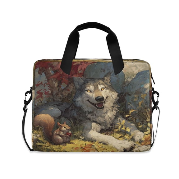 16" Laptop Briefcase, Detachable Anti-Slip Shoulder Strap, Multi-Compartment Work Travel Bag Gray Wolf and Squirrel