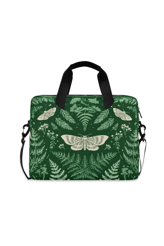 16" Laptop Briefcase, Detachable Anti-Slip Shoulder Strap, Multi-Compartment Work Travel Bag Green Ferns and Moths