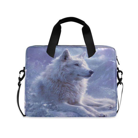 16" Laptop Briefcase, Detachable Anti-Slip Shoulder Strap, Multi-Compartment Work Travel Bag Handsome White Wolf