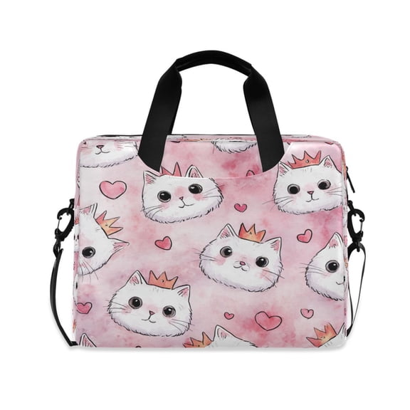 16" Laptop Briefcase, Detachable Anti-Slip Shoulder Strap, Multi-Compartment Work Travel Bag Happy Crown Kitty