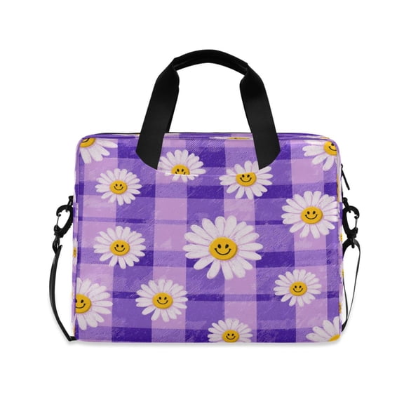 16" Laptop Briefcase, Detachable Anti-Slip Shoulder Strap, Multi-Compartment Work Travel Bag Happy Daisies on Purple