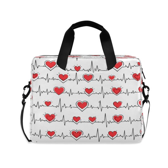 16" Laptop Briefcase, Detachable Anti-Slip Shoulder Strap, Multi-Compartment Work Travel Bag Heartbeat Heart Pattern