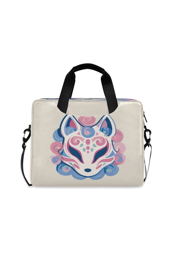 16" Laptop Briefcase, Detachable Anti-Slip Shoulder Strap, Multi-Compartment Work Travel Bag Kitsune Mask Logo