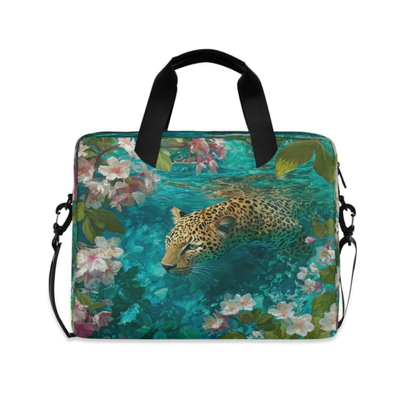 16" Laptop Briefcase, Detachable Anti-Slip Shoulder Strap, Multi-Compartment Work Travel Bag Leopard Swimming
