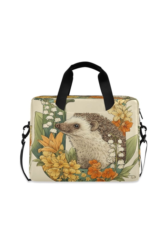 16" Laptop Briefcase, Detachable Anti-Slip Shoulder Strap, Multi-Compartment Work Travel Bag Letter U Hedgehog