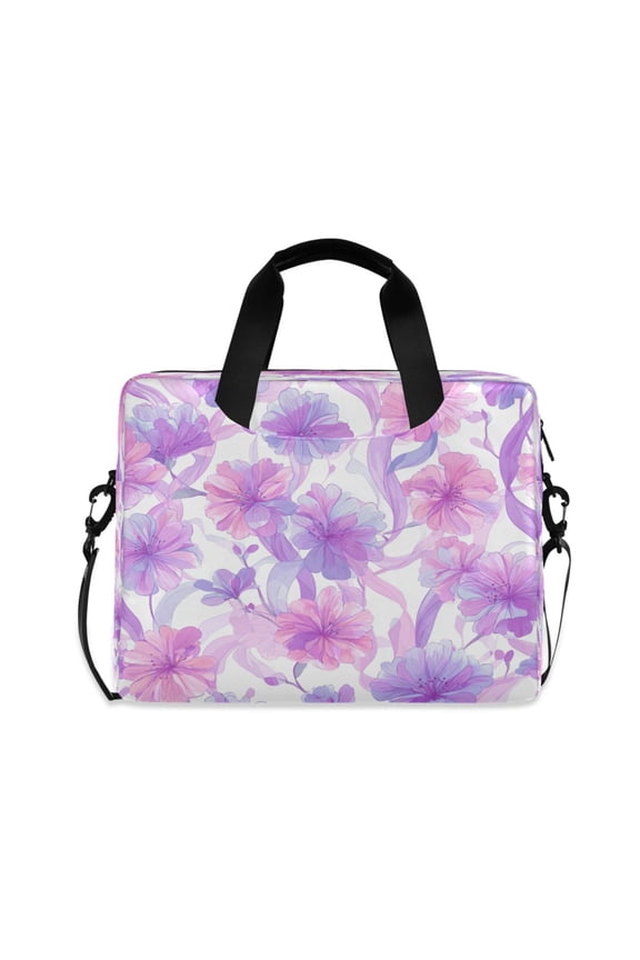 16" Laptop Briefcase, Detachable Anti-Slip Shoulder Strap, Multi-Compartment Work Travel Bag Light Pink Peach Blossoms